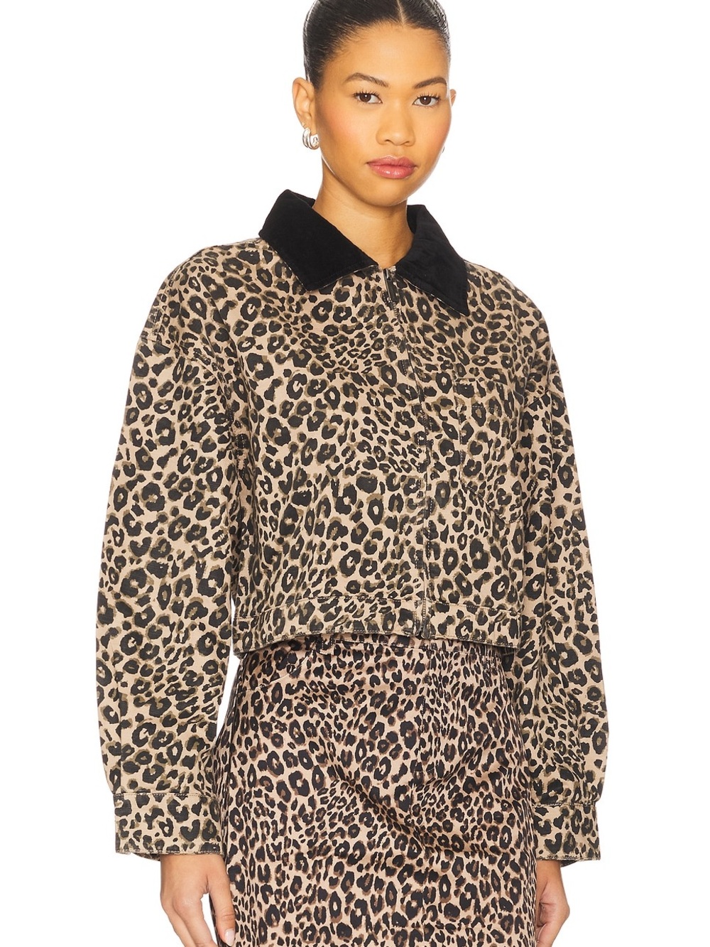 NWT Sanctuary Cropped Barn Jacket Meow Leopard Print Corduroy Collar Size M